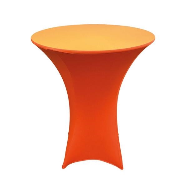 Housse en stretch de teinte orange pour table mange debout