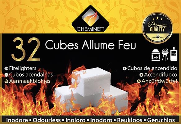 Allume-feu cubes 32 p blc ISOPARAFINIQUE sans odeur - carton de 24 emballages, sovantés, inodore////