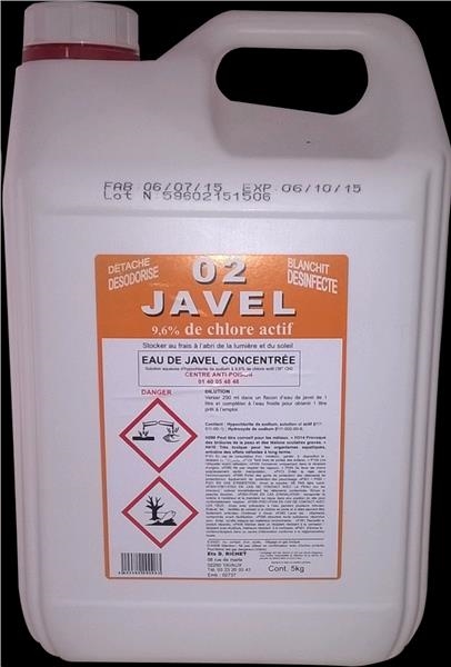 Eau de javel 15° en bidon transp. de 2L